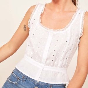 Reformation Luisa White Eyelet Linen Top Size 4